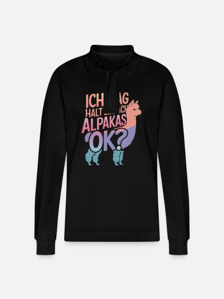 Alpaca llama alpacas animal - Stanley/Stella Organic Unisex Long-Sleeved Polo Shirt Prepster - black