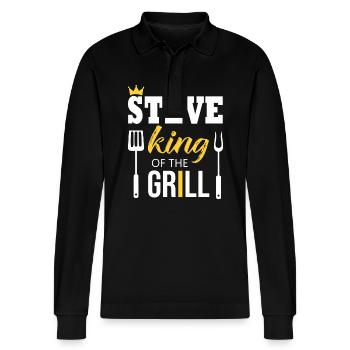Steve, der König des Grills - Stanley/Stella Unisex Bio-Langarm-Poloshirt Prepster - Schwarz - Vorne - Anna (173cm) & Nico (186cm)
