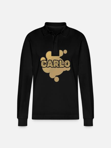 First name Carlo - Stanley/Stella Organic Unisex Long-Sleeved Polo Shirt Prepster - black