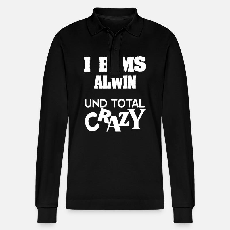 Geschenk für Alwin - Stanley/Stella Unisex Bio-Langarm-Poloshirt Prepster - Schwarz