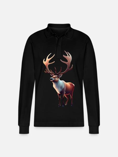 Santa Claus Reindeer - Stanley/Stella Organic Unisex Long-Sleeved Polo Shirt Prepster - black