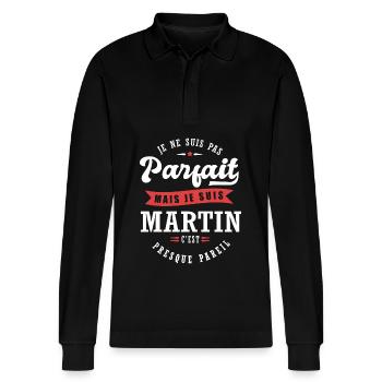 Martin Parfait Cadeau prenom martin - Polo à manches longues bio PREPSTER Stanley/Stella Unisexe - noir - Devant - Anna (173cm) & Nico (186cm)