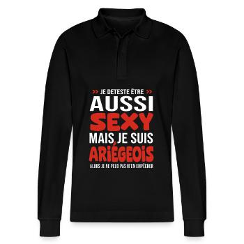 je deteste d être aussi sexy - je suis Ariégeois - Polo à manches longues bio PREPSTER Stanley/Stella Unisexe - noir - Devant - Anna (173cm) & Nico (186cm)