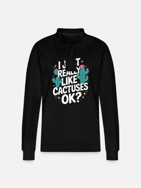 Cactus Cacti Desert Plant - Stanley/Stella Organic Unisex Long-Sleeved Polo Shirt Prepster - black