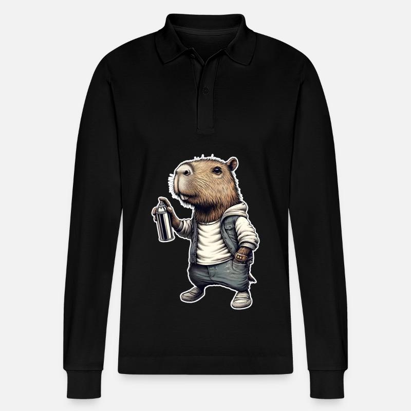 Capybara pulvérise des graffitis - Polo à manches longues bio PREPSTER Stanley/Stella Unisexe - noir