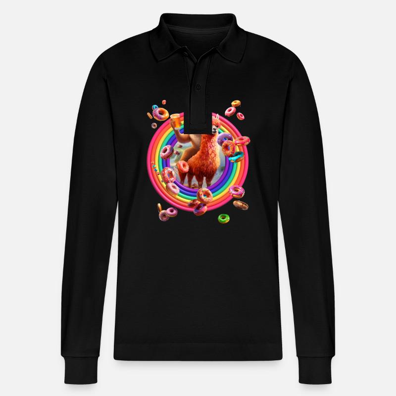 Alpaka Faultier Regenbogen Donuts - Stanley/Stella Unisex Bio-Langarm-Poloshirt Prepster - Schwarz