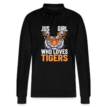 Tiger Animal Zoo Wild Animal - Stanley/Stella Organic Unisex Long-Sleeved Polo Shirt Prepster - black - Front - Anna (173cm) & Nico (186cm)