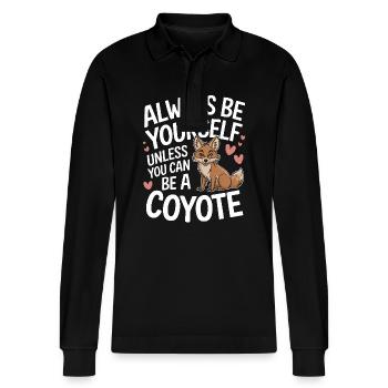 Coyote Animal Drôle - Polo à manches longues bio PREPSTER Stanley/Stella Unisexe - noir - Devant - Anna (173cm) & Nico (186cm)