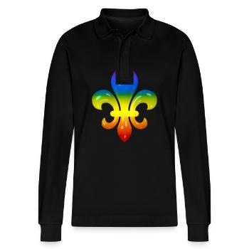 Fleur de Lys in rainbow colours - Stanley/Stella Organic Unisex Long-Sleeved Polo Shirt Prepster - black - Front - Anna (173cm) & Nico (186cm)