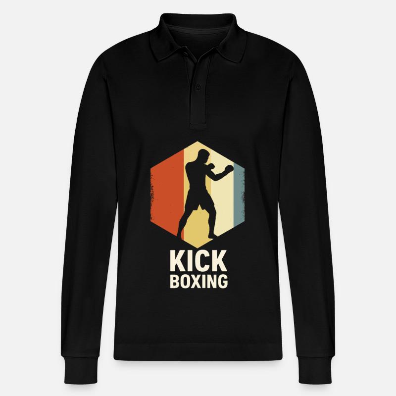 Silhouette de kickboxeur rétro - Polo à manches longues bio PREPSTER Stanley/Stella Unisexe - noir