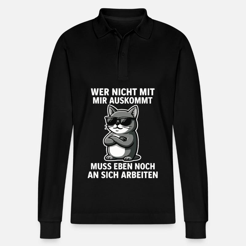Coole Katze Spruch - Stanley/Stella Unisex Bio-Langarm-Poloshirt Prepster - Schwarz