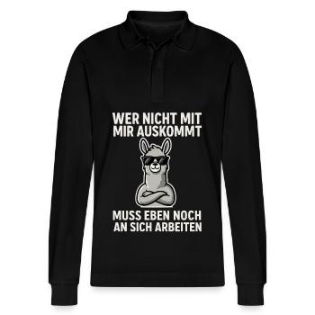 Confident Llama Saying - Stanley/Stella Organic Unisex Long-Sleeved Polo Shirt Prepster - black - Front - Anna (173cm) & Nico (186cm)