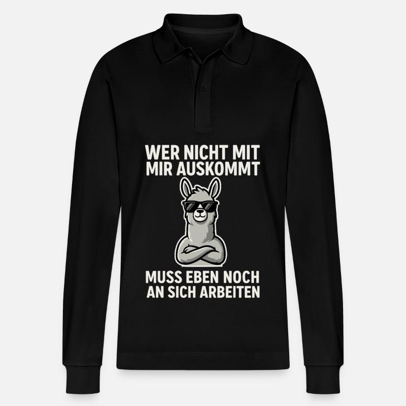 Selbstbewusst Lama Spruch - Stanley/Stella Unisex Bio-Langarm-Poloshirt Prepster - Schwarz