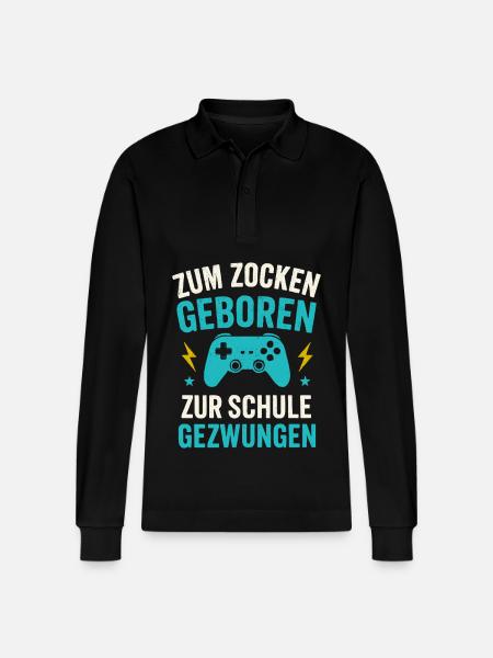 Zocken Zocker Spruch Schule - Stanley/Stella Organic Unisex Long-Sleeved Polo Shirt Prepster - black