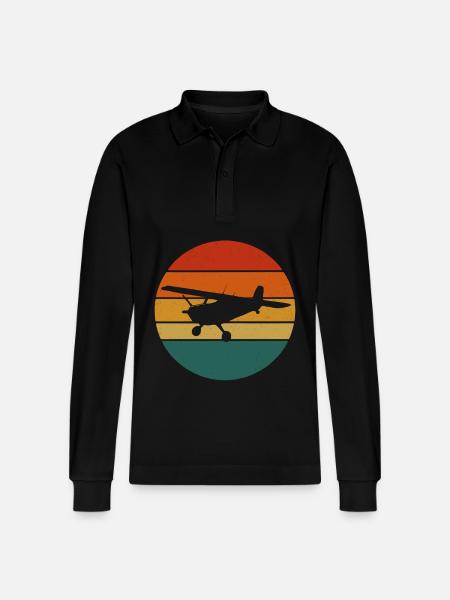 Retro Airplane – Sunset Design - Stanley/Stella Organic Unisex Long-Sleeved Polo Shirt Prepster - black