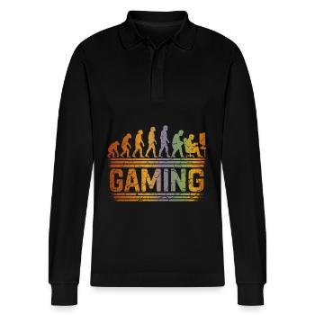 Evolution Gaming Shirt - Stanley/Stella Unisex Bio-Langarm-Poloshirt Prepster - Schwarz - Vorne - Anna (173cm) & Nico (186cm)