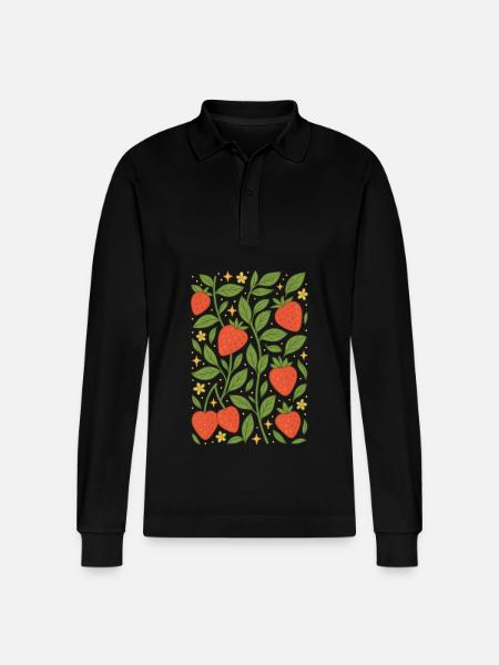 Berry Magic Strawberries - Stanley/Stella Organic Unisex Long-Sleeved Polo Shirt Prepster - black