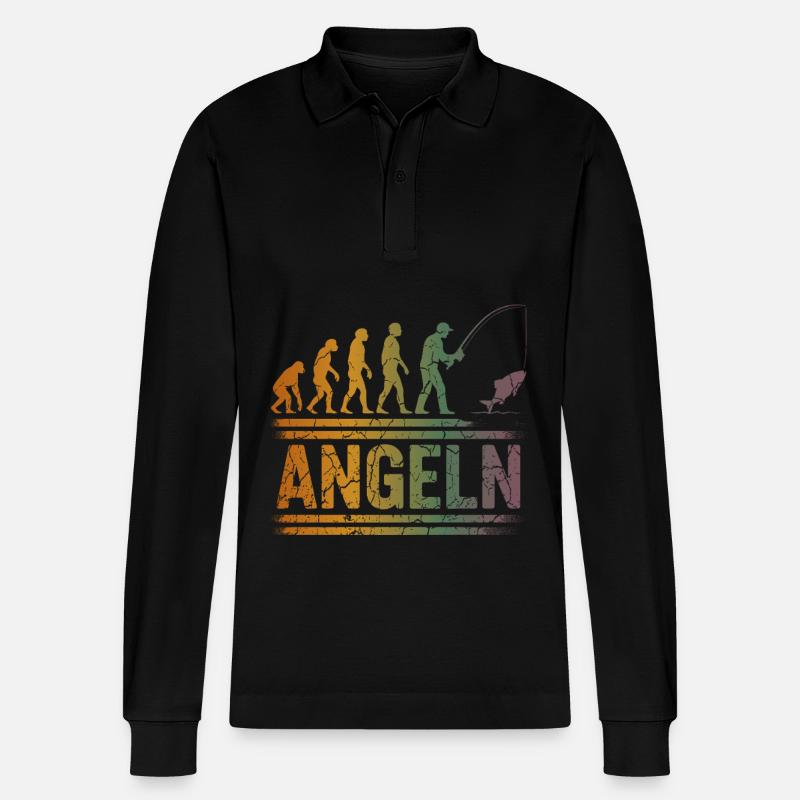 Evolution zum Angler - Stanley/Stella Unisex Bio-Langarm-Poloshirt Prepster - Schwarz