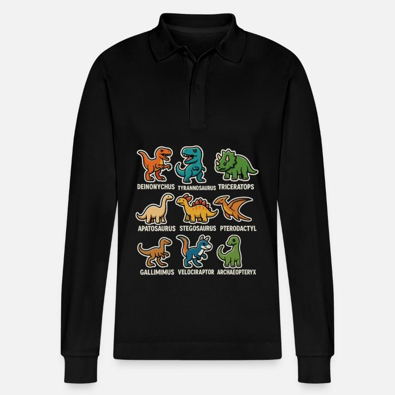 Dino Übersicht Dinosaurier - Stanley/Stella Unisex Bio-Langarm-Poloshirt Prepster - Schwarz