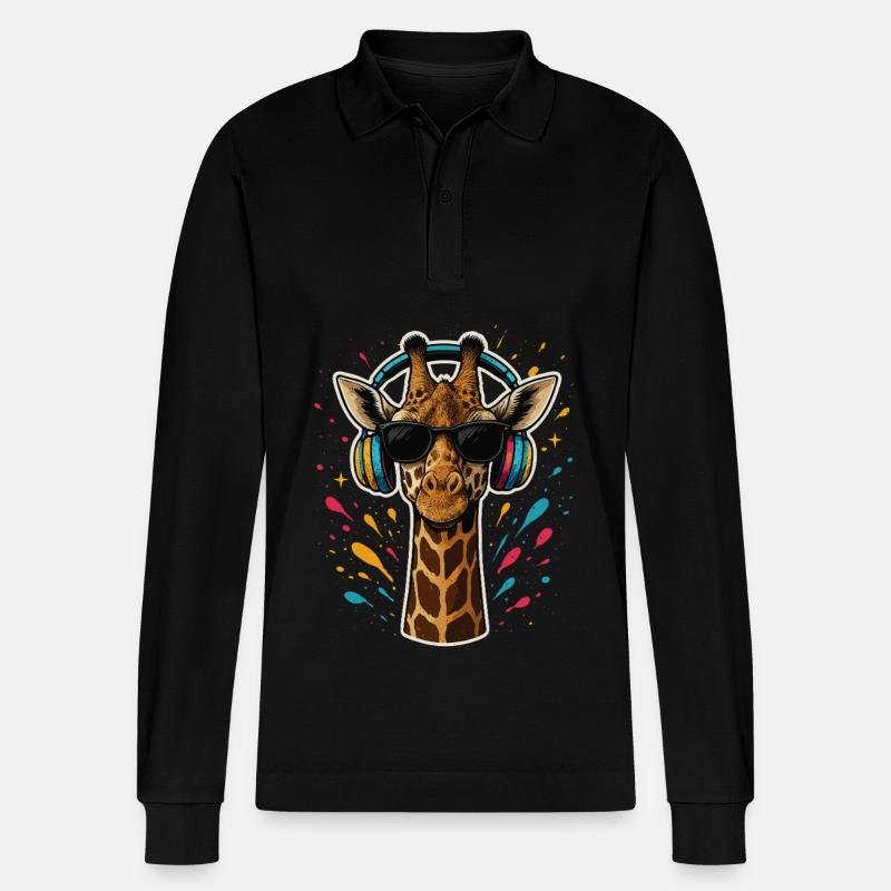 Coole Giraffe Musik - Stanley/Stella Unisex Bio-Langarm-Poloshirt Prepster - Schwarz