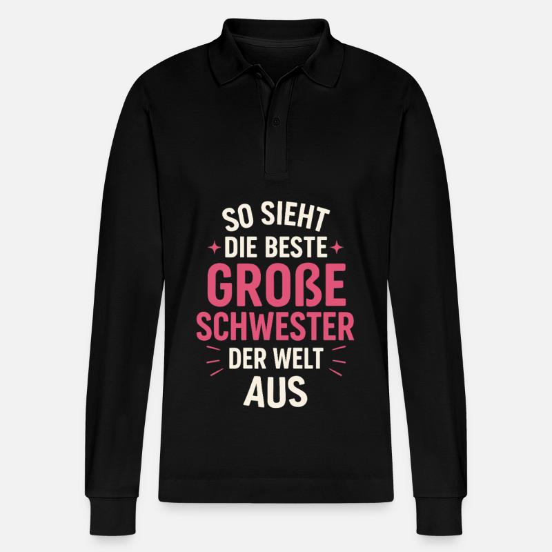 Beste große Schwester - Stanley/Stella Unisex Bio-Langarm-Poloshirt Prepster - Schwarz