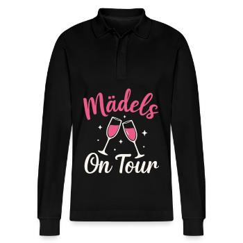 Mädels On Tour Sektgläser Party Design - Stanley/Stella Unisex Bio-Langarm-Poloshirt Prepster - Schwarz - Vorne - Anna (173cm) & Nico (186cm)