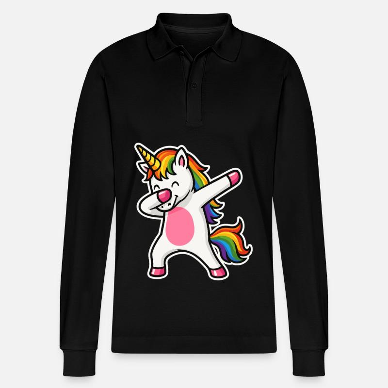 Dabbing Einhorn – Regenbogenpower & Spaß - Stanley/Stella Unisex Bio-Langarm-Poloshirt Prepster - Schwarz