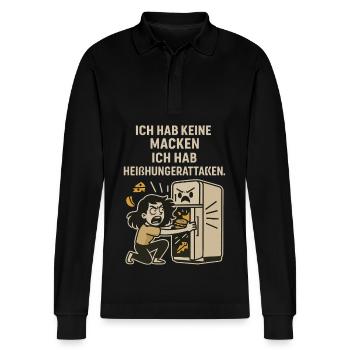 Cravings Fridge Saying Shirt - Stanley/Stella Organic Unisex Long-Sleeved Polo Shirt Prepster - black - Front - Anna (173cm) & Nico (186cm)