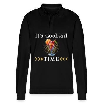 Cocktail Time Gift Idea for Friends - Stanley/Stella Organic Unisex Long-Sleeved Polo Shirt Prepster - black - Front - Anna (173cm) & Nico (186cm)