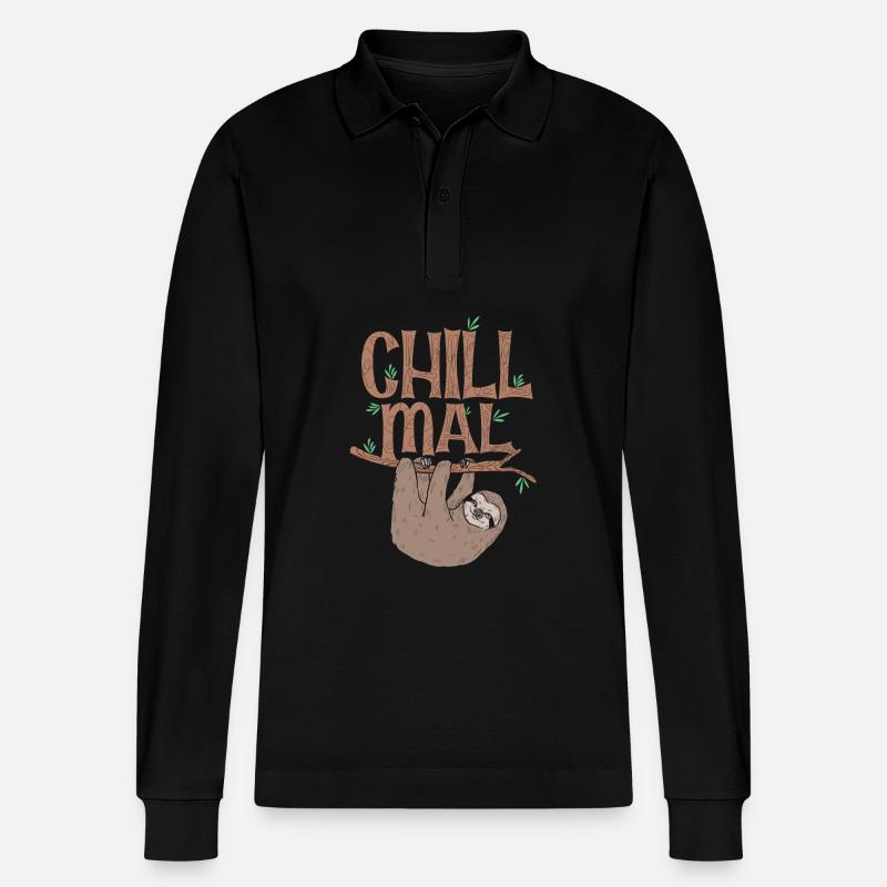 Faultier chill mal - Stanley/Stella Unisex Bio-Langarm-Poloshirt Prepster - Schwarz