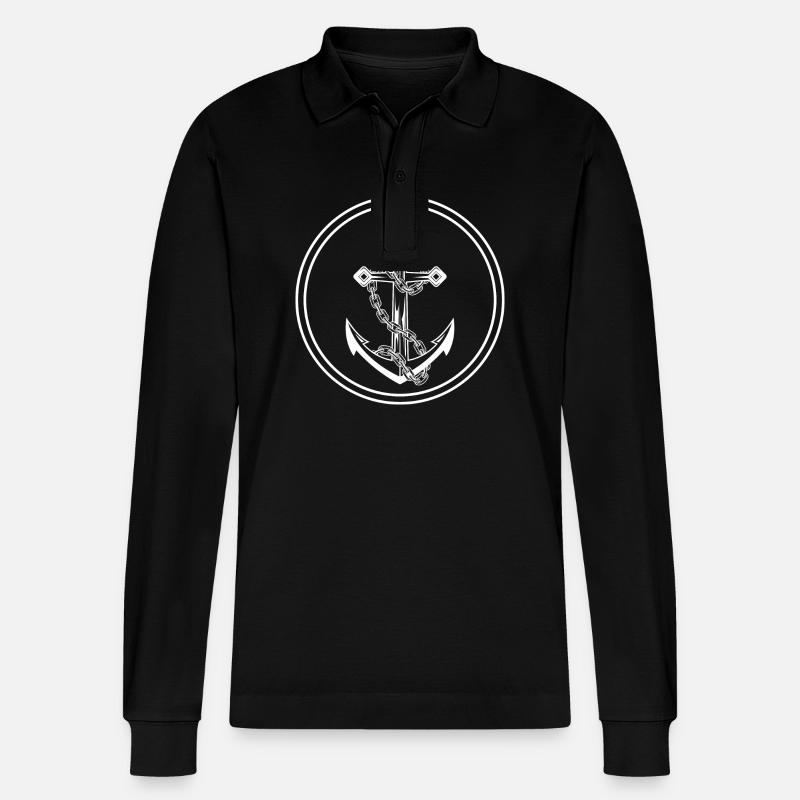 Anker Hafen Symbol - Stanley/Stella Unisex Bio-Langarm-Poloshirt Prepster - Schwarz