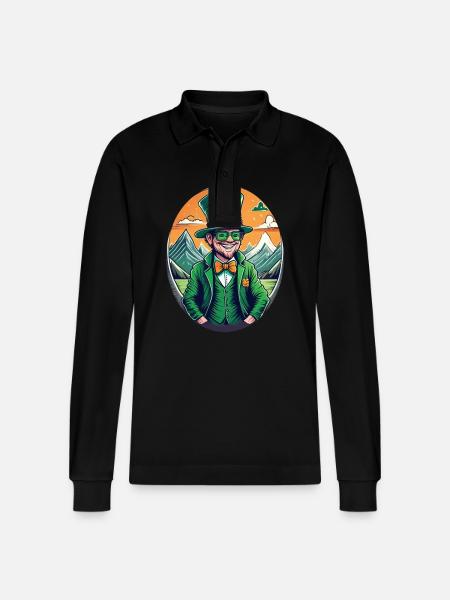 St. Patrick's Day Shamrock Leprechaun - Stanley/Stella Organic Unisex Long-Sleeved Polo Shirt Prepster - black