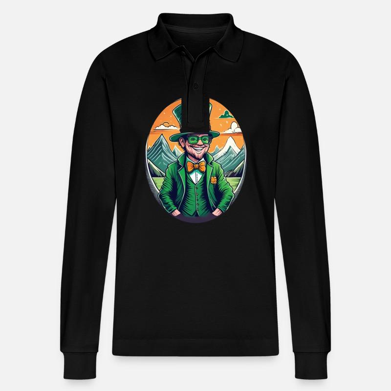 Lutin Trèfle de la Saint-Patrick - Polo à manches longues bio PREPSTER Stanley/Stella Unisexe - noir