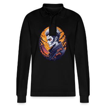 Gruseliges Halloween-party-kostüm Vampir - Stanley/Stella Organic Unisex Long-Sleeved Polo Shirt Prepster - black - Front - Anna (173cm) & Nico (186cm)