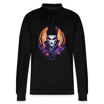 Gruseliges Halloween-partykostüm Vampir - Stanley/Stella Organic Unisex Long-Sleeved Polo Shirt Prepster - black - Front - Anna (173cm) & Nico (186cm)