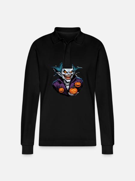 Halloween Vampire with Pumpkins - Stanley/Stella Organic Unisex Long-Sleeved Polo Shirt Prepster - black