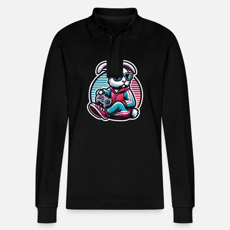 Lässiger Gamer-Hase Mit Controller - Stanley/Stella Unisex Bio-Langarm-Poloshirt Prepster - Schwarz