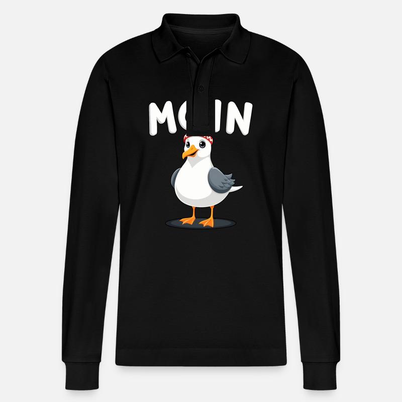 Moin Möwe - Stanley/Stella Unisex Bio-Langarm-Poloshirt Prepster - Schwarz