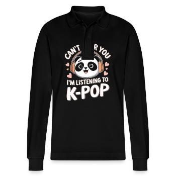 K-Pop Music Korean Pop - Stanley/Stella Organic Unisex Long-Sleeved Polo Shirt Prepster - black - Front - Anna (173cm) & Nico (186cm)