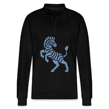 Zebra Silhouette Kunststück Minimal Design - Stanley/Stella Unisex Bio-Langarm-Poloshirt Prepster - Schwarz - Vorne - Anna (173cm) & Nico (186cm)