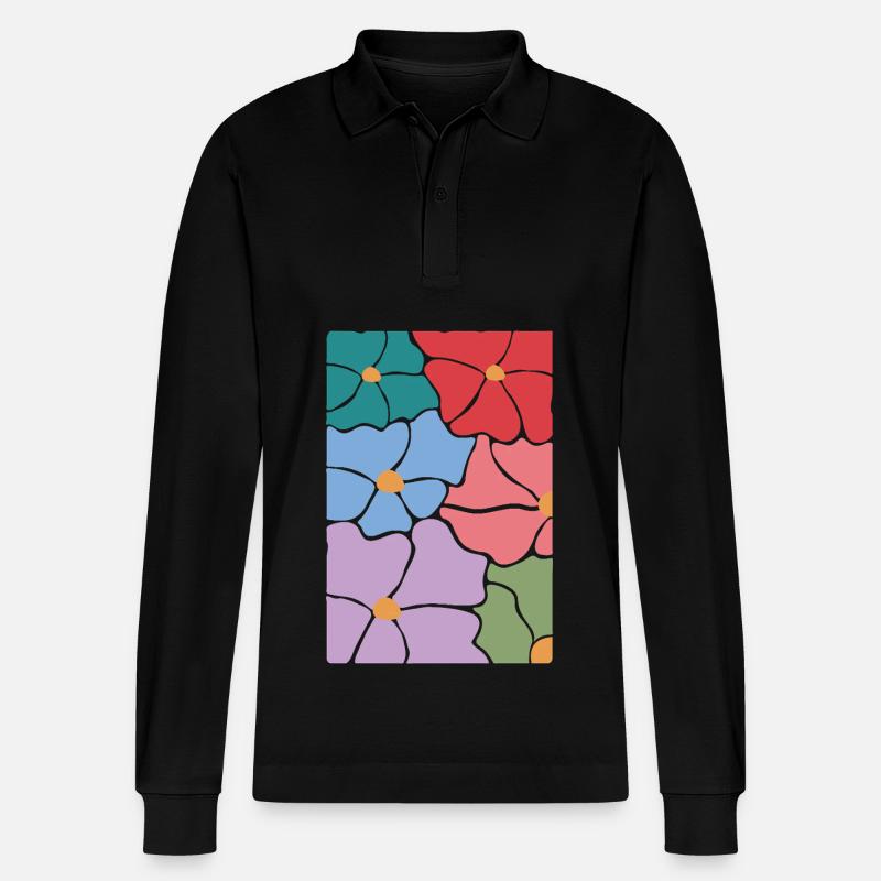 Fleurs de flore bohème - Polo à manches longues bio PREPSTER Stanley/Stella Unisexe - noir