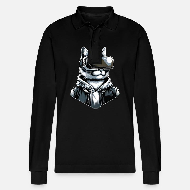 Katze VR-Brille Virtual Reality - Stanley/Stella Unisex Bio-Langarm-Poloshirt Prepster - Schwarz