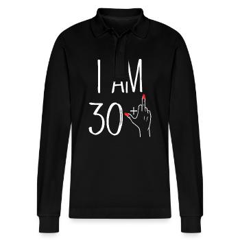 I AM 30 + 1 Gift Woman 30 Years Anniversary - Stanley/Stella Organic Unisex Long-Sleeved Polo Shirt Prepster - black - Front - Anna (173cm) & Nico (186cm)