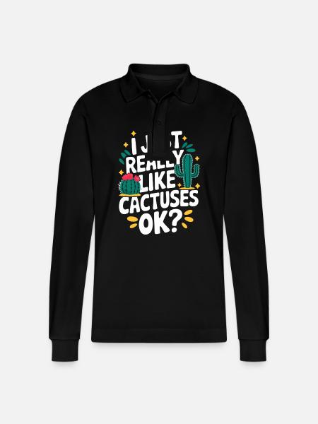 Cactus Cacti Desert Plant - Stanley/Stella Organic Unisex Long-Sleeved Polo Shirt Prepster - black