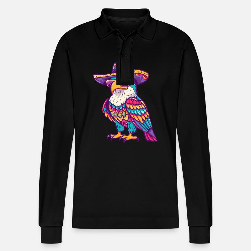 Eagle Comic Funny Sombrero - Stanley/Stella Organic Unisex Long-Sleeved Polo Shirt Prepster - black
