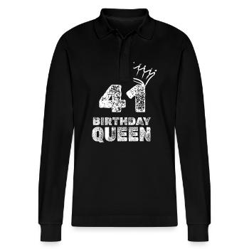 Geburtstag 41 - Stanley/Stella Unisex Bio-Langarm-Poloshirt Prepster - Schwarz - Vorne - Anna (173cm) & Nico (186cm)