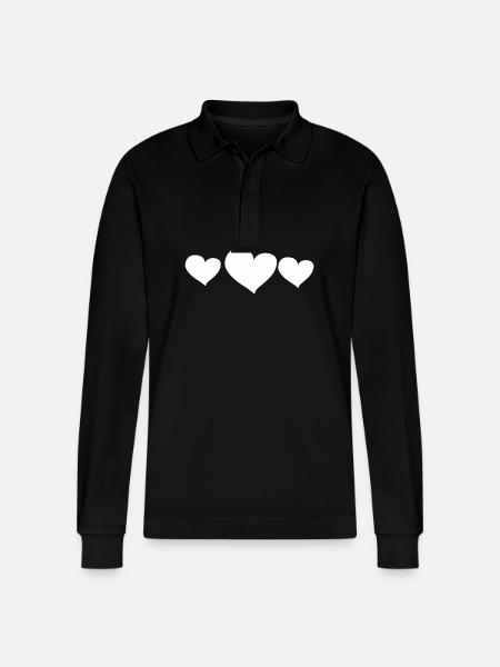 Heart Three Hearts Symbol Love - Stanley/Stella Organic Unisex Long-Sleeved Polo Shirt Prepster - black