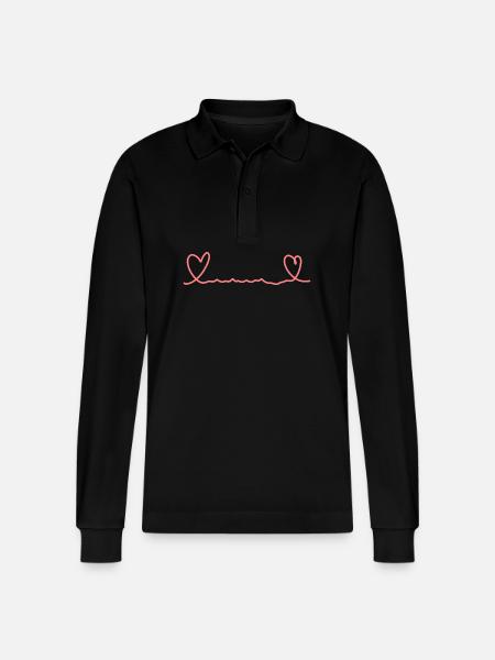 Two Hearts Heart Line Pink - Stanley/Stella Organic Unisex Long-Sleeved Polo Shirt Prepster - black