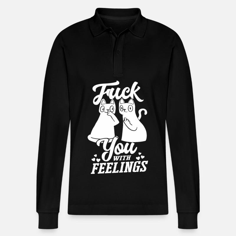 Katze mit Gefühlen lustig sarkastisch - Stanley/Stella Unisex Bio-Langarm-Poloshirt Prepster - Schwarz
