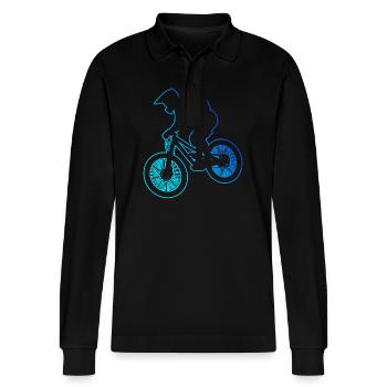 Cycling Men Cyclists Cycling MTB Mountainbi - Stanley/Stella Organic Unisex Long-Sleeved Polo Shirt Prepster - black - Front - Anna (173cm) & Nico (186cm)